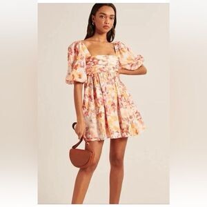 Abercrombie & Fitch NWT Mini Emerson Poplin Puff Sleeve Dress Pink Floral Print